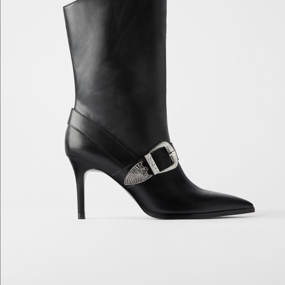 Zara New black leather buckle boots. Size 6 - Picture 4 of 4